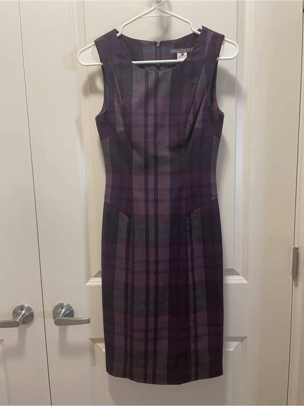 Sleeveless Purple Plaid Sheath Dress